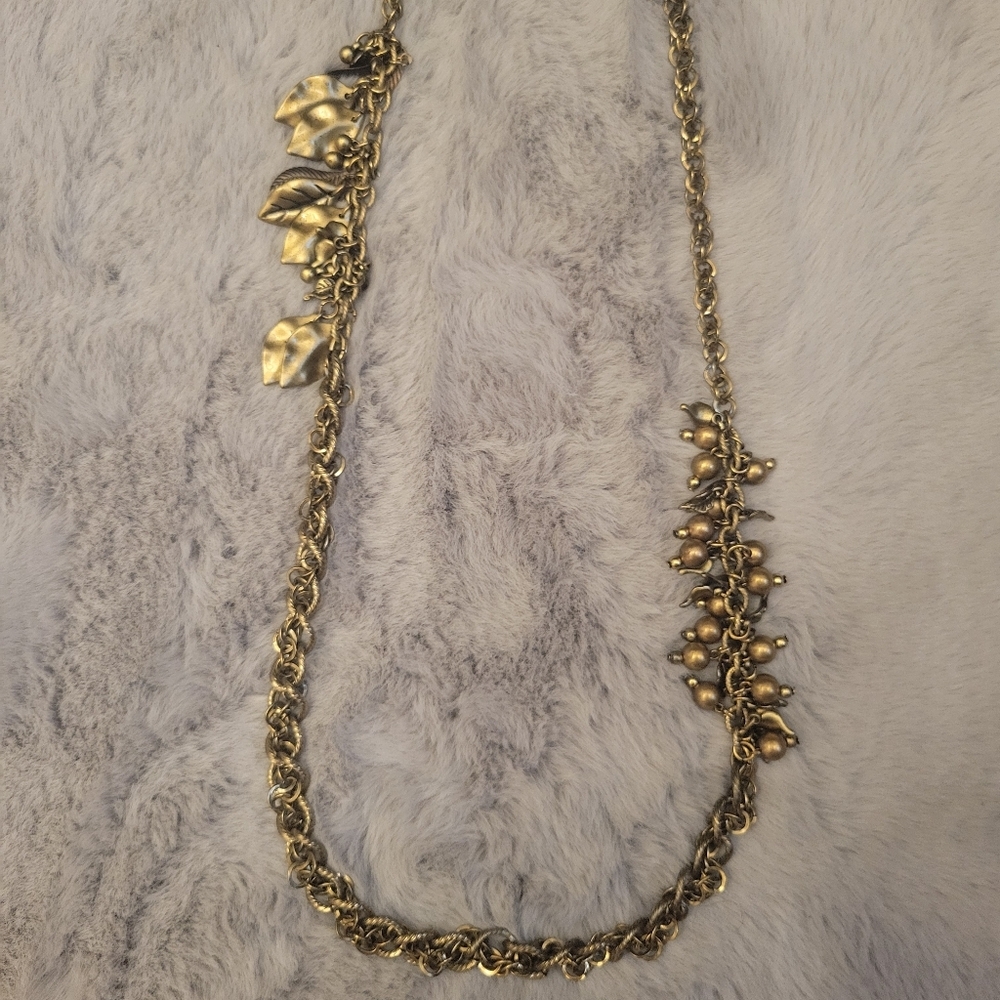Aris by Treska Long Gold Bronze Leaves Necklace